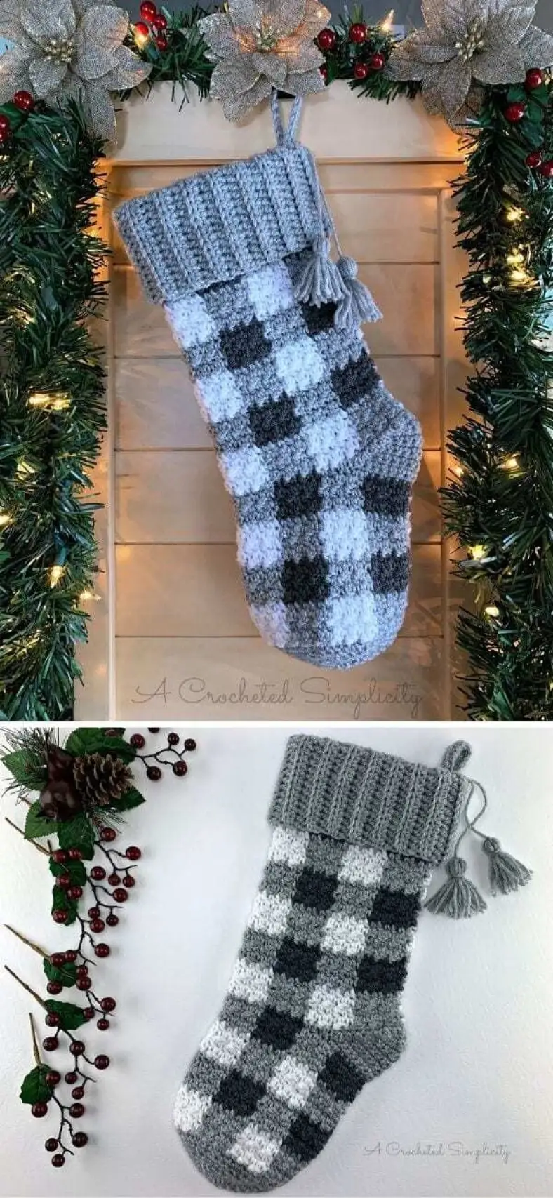 Buffalo Plaid Christmas Stocking Free Crochet Pattern