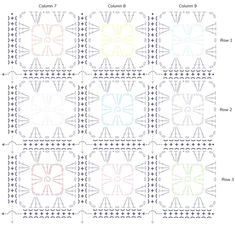 Joining motifs in Granny Pillow