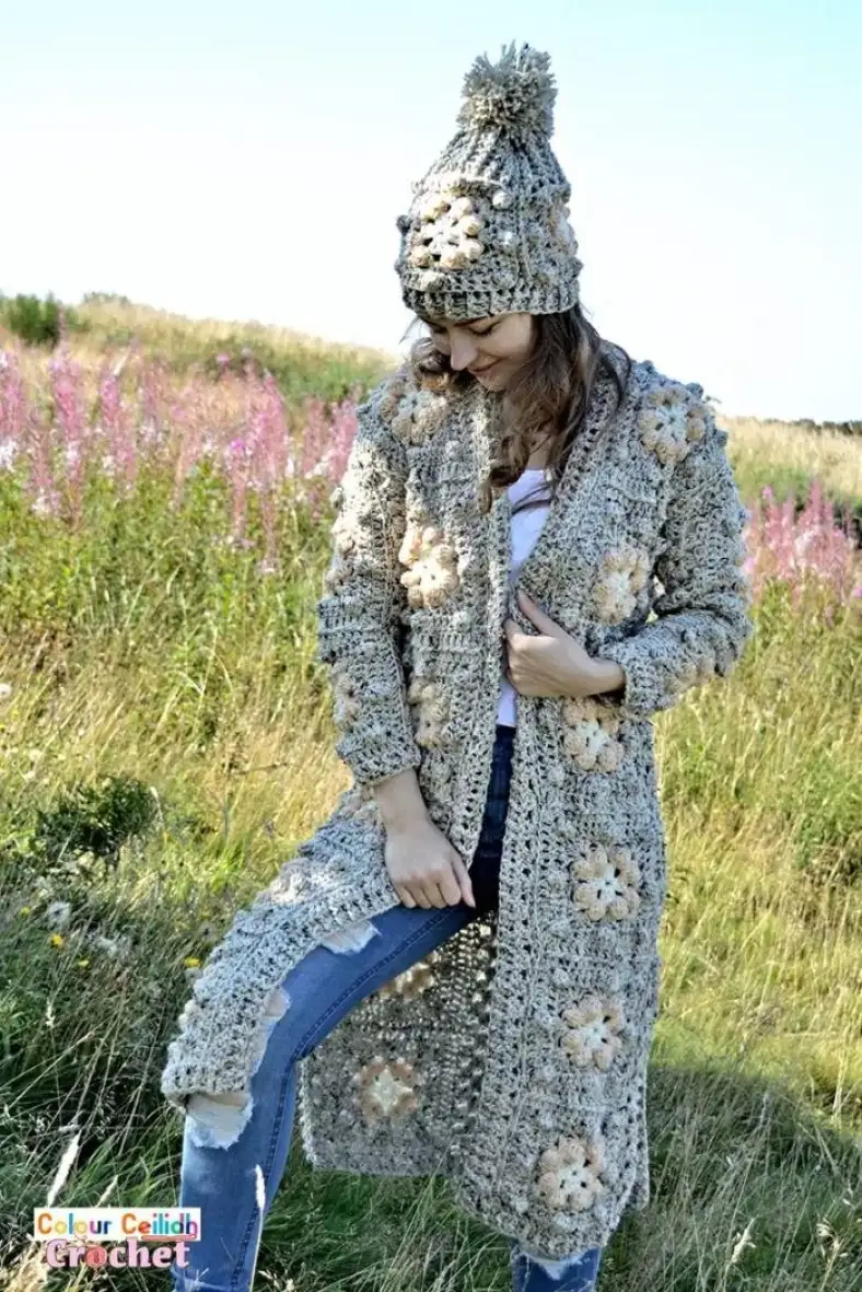 16 bobble flower granny square cardigan floorlength colourceilidhcrochet