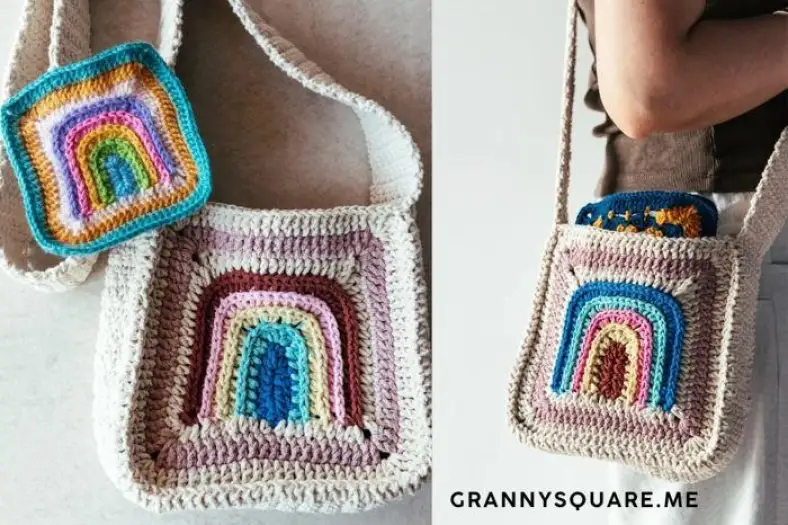 09 rainbow crossbody grannysquareme