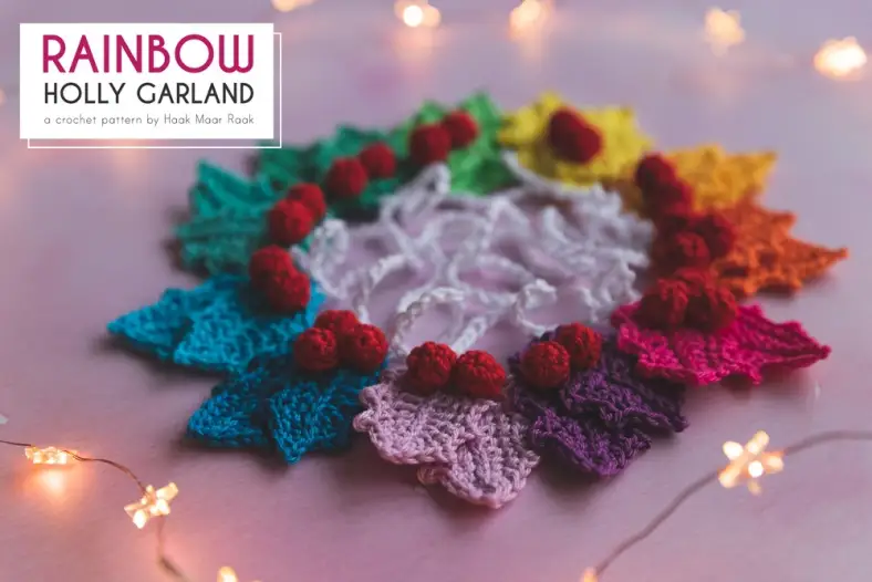 Rainbow Holly Garland Stone Washed