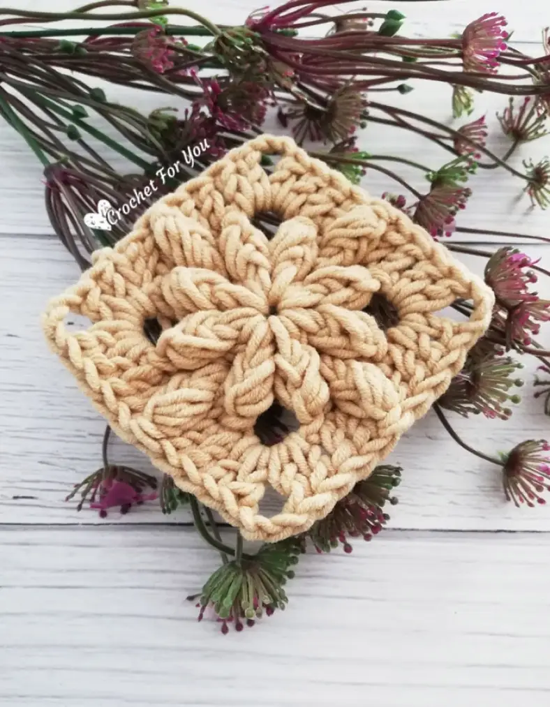 Bobble Drops Flower solid Granny Square Free Pattern 5