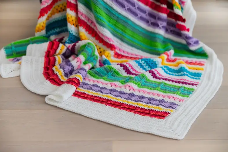 Close up of the Rainbow Sampler 2 Crochet Blanket