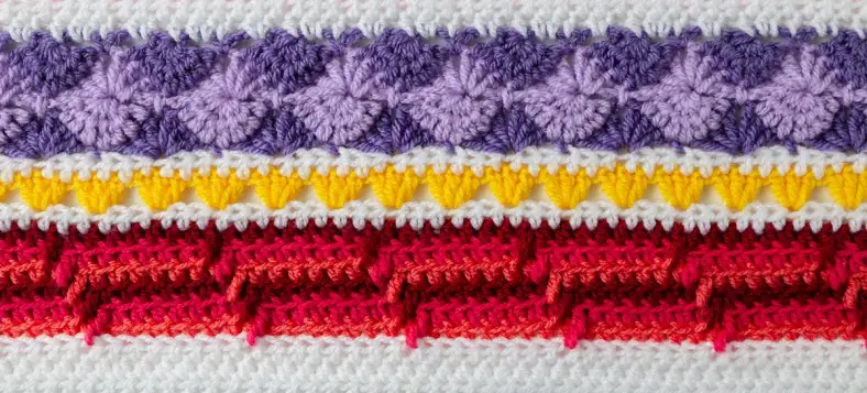 Close up of Part 1 rainbow sampler blanket 2